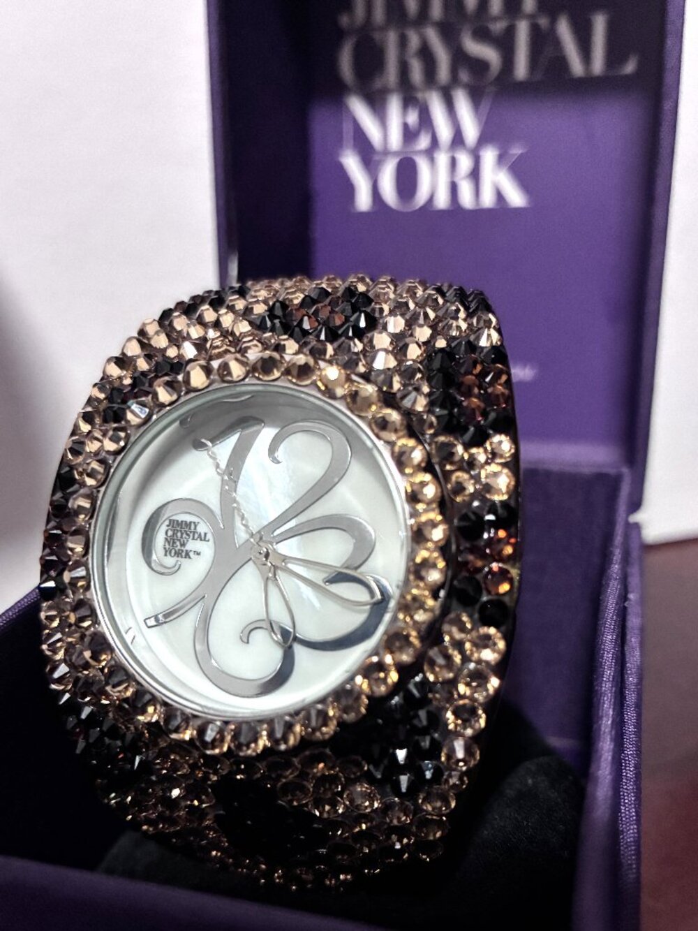 Jimmy Crystal New York Leopard Print Swarovski Crystal Cuff Watch
